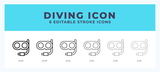 Fototapeta premium Diving line icon illustrations with editable strokes.