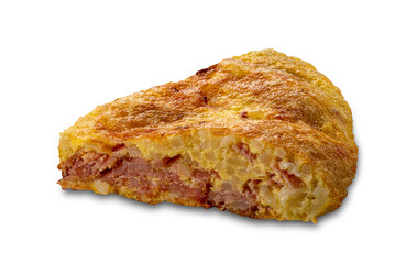 Slice rice omelet with ham and cheese isolated