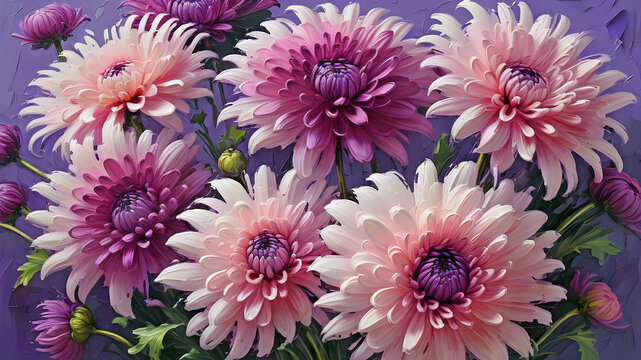 chrysanthemum flowers painted with oil paints