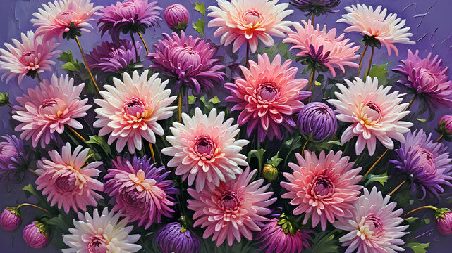 chrysanthemum flowers painted with oil paints