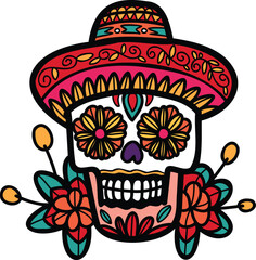 isolate calavera mexican skull hand drawn illustration on background