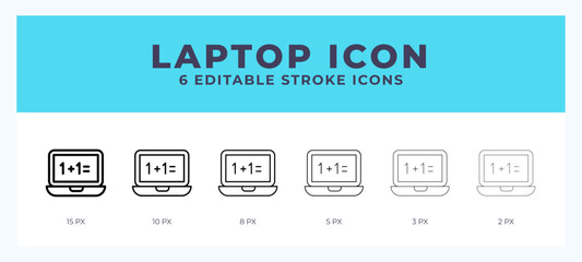 Laptop line icon with different stroke. Vector illustration.