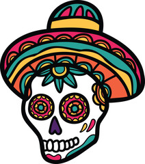 isolate calavera mexican skull hand drawn illustration on background