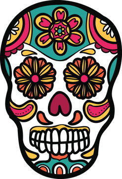 isolate calavera mexican skull hand drawn illustration on background