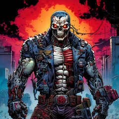 Fototapeta premium portrait of a person with a sword comic character