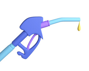 3d gasoline fuel pump nozzle with drop oil on white background, oil industry and refuel service concept. 3d rendering
