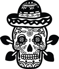 isolate calavera mexican skull hand drawn illustration on background