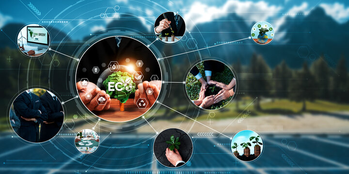 Green business ESG management tool to save world future concept model case idea to deal with bio carbon waste cycle data for better day of city life while building jobs, money, LCA tax and profit .