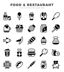 Food and Restaurant Icons Pack Lineal Filled Style. Vector illustration.
