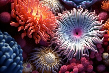 Naklejka na ściany i meble Coral reef wallpaper, Sea flower colorful coral reef, Coral reef Background, Underwater coral reef Background, Sea Plants Wallpaper, Colorful coral reef, AI Generative
