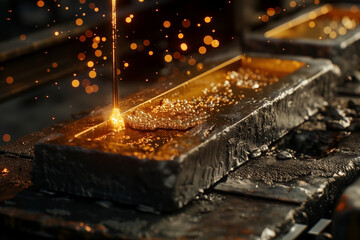 Goldsmith casting gold into ingot modules - Powered by Adobe