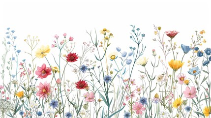 Elegant Watercolor Flower Field Illustration