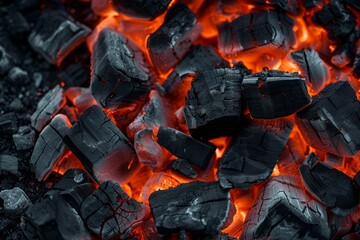 coals burning in a fireplace - obrazy, fototapety, plakaty