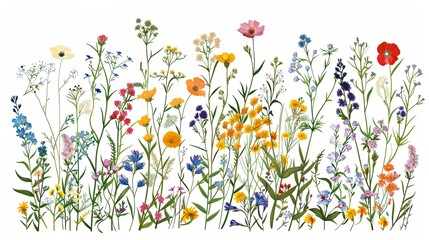 Assorted Wildflowers Watercolor Illustration