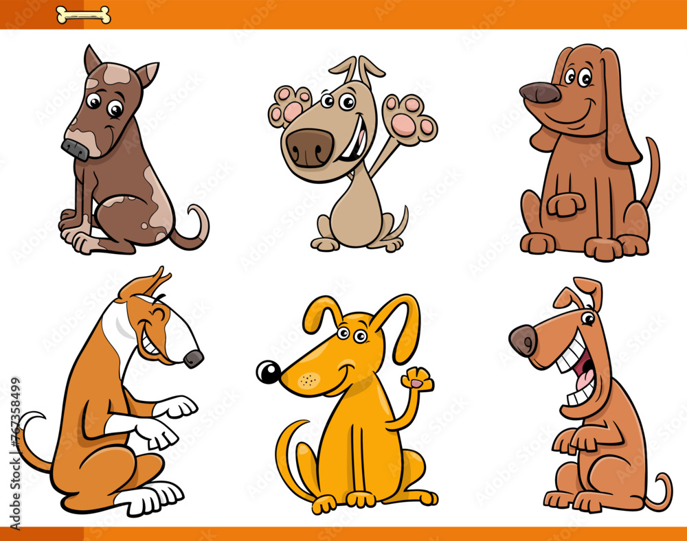 Wall mural cartoon dogs and puppies comic animal characters set