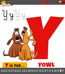 letter Y from alphabet with cartoon illustration of yowl phrase