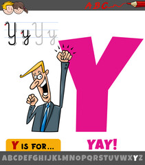 letter Y from alphabet with cartoon illustration of yay phrase