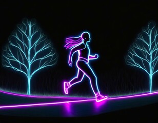 Neonowy rysunek biegnącej kobiety
 - obrazy, fototapety, plakaty