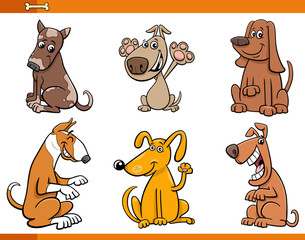cartoon dogs and puppies comic animal characters set