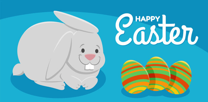 cartoon Easter bunny with Easter eggs greeting card design