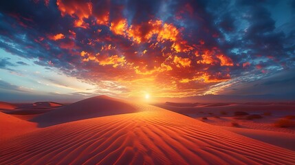 Picturesque desert landscape with a golden sunset over the dunes, Desert sunset, Ai Generated  - obrazy, fototapety, plakaty