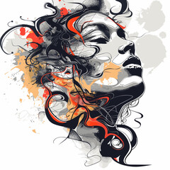 Beautiful woman face with abstract grunge background. Vector illustration.