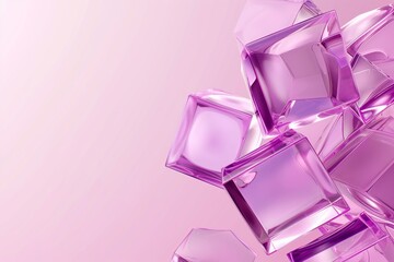 transparent 3d purple glass cubes background, geometric 3d crystals with copy space