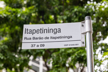 Placa da famosa rua Barão de Itapetininga em São Paulo, Brasil.