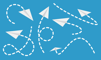 vector handmade paper airplane and dashed lines