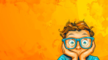 Curious child cartoon on vibrant background