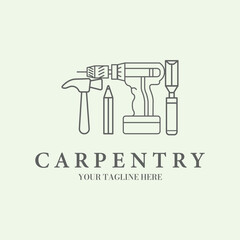 carpentry tool logo vector design minimalist line art illustration icon
