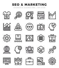 Set of Lineal SEO & Marketing Icons. Lineal art icon. Vector illustration
