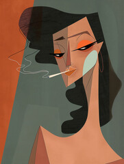Illustration of a woman with cigarette, chique