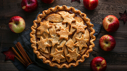 A homemade apple pie with a star-spangled crust symbolizing 4th of July celebrations.