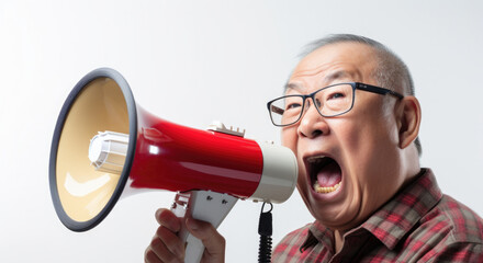 person shouting angry with a megaphone