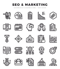 SEO & Marketing Lineal icons collection. 25 icon set in a Lineal design.