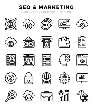 SEO & Marketing Lineal icons. Vector Lineal illustration.