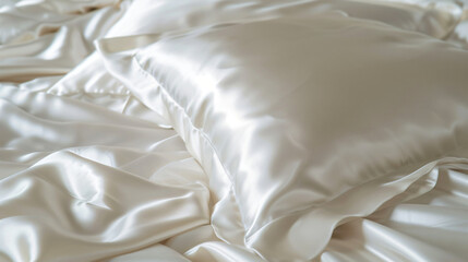A luxurious silk bedding set on a white background.