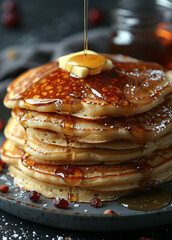 Savory Pancakes with Melted Butter and Maple Syrup Cascade
