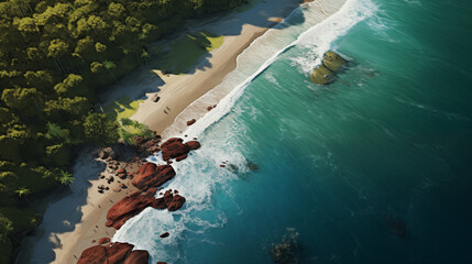 view of the sea, A bird’s-eye perspective of Red Frog Beach, where the dense jungle meets the...