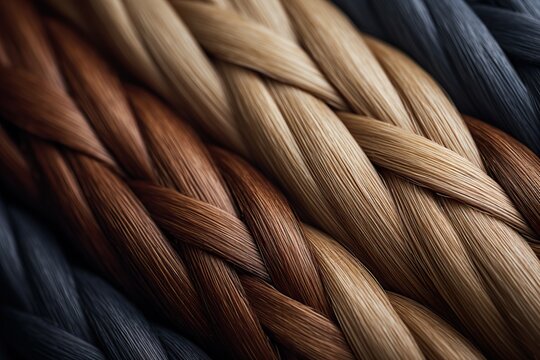 Close up of braided thread. Wavy black and brown background.