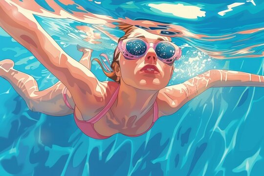 Woman in Pink Bikini Swims Underwater