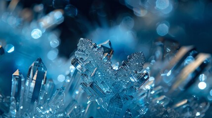 Obraz premium Ice-blue abstract crystal growth macro photography