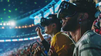 Fotobehang fans watching a football match with virtual reality glasses © Marco