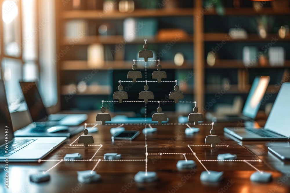 Poster organizational structure concept. teamwork organization and business workflow process management for