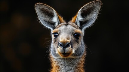 Beautiful kangaroo isolated on a black background Close-up