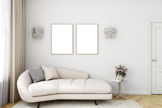 living room frame mockup for digital art, 3d render