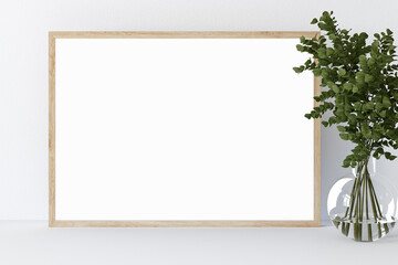 frame with flowers, interior mockup, horizontal frame mockup