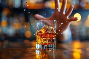 Stop Drinking Alcohol. Refuse Glass Of Whisky