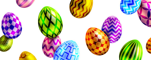 Easter eggs background. Colorful Easter eggs falling on isolated background. Easter banner. - 767366847